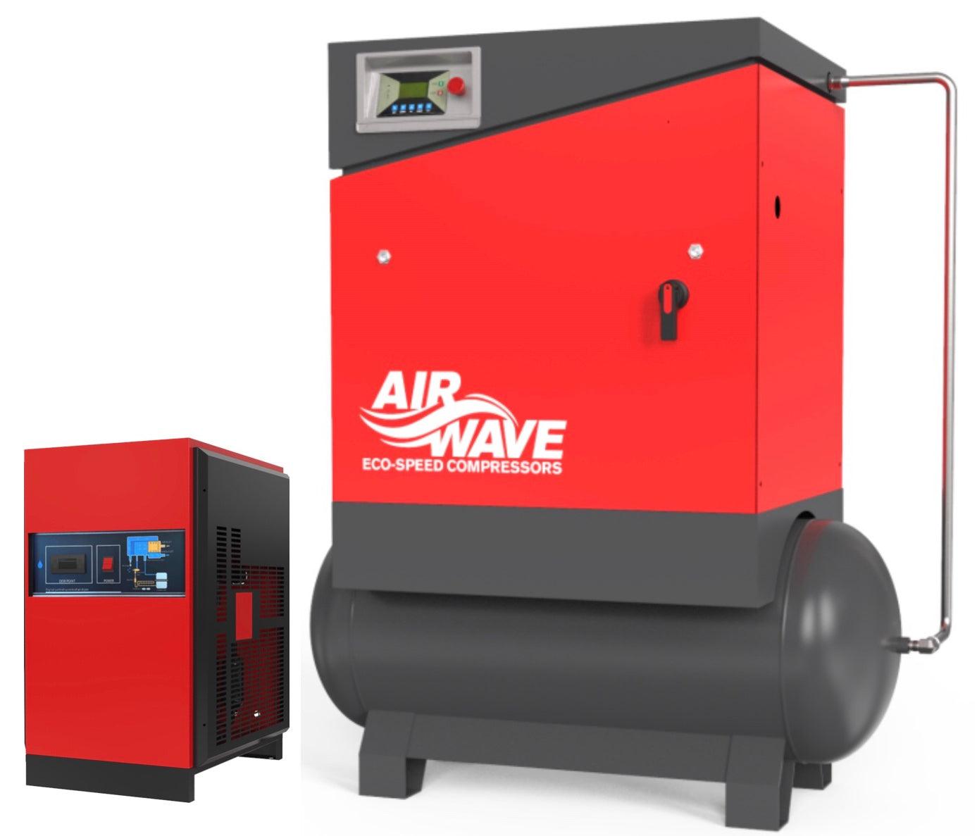 Airwave ECO-Speed, Fixed Speed Compressor, 20hp/15Kw-400V, 68 CFM, 10 Bar 300L Tank Mounted + Dryer. - The Compressor Warehouse