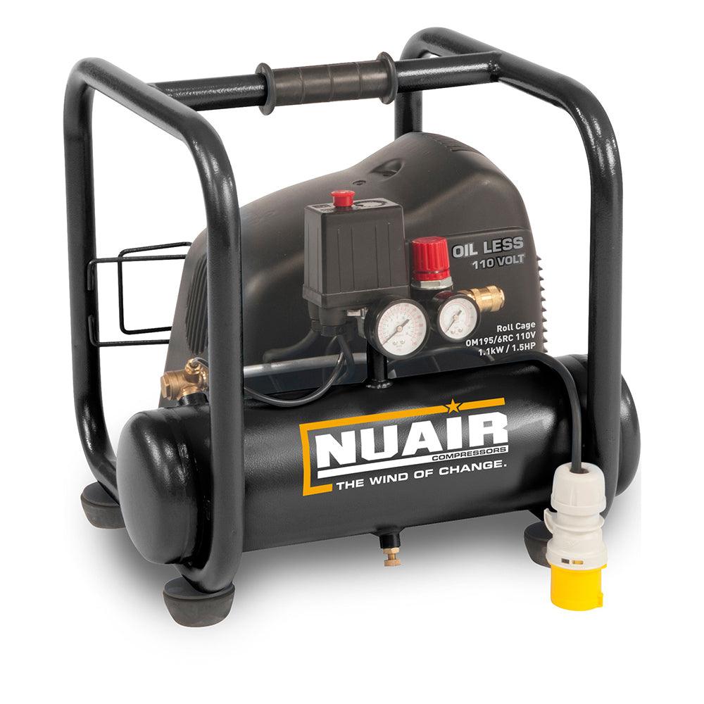 NuAir Roll Cage OM 195/6 1.1kW, 8 Bar, 6Lt Receiver, 230v (c.f.m. - 7.1 L/min. - 200) - The Compressor Warehouse