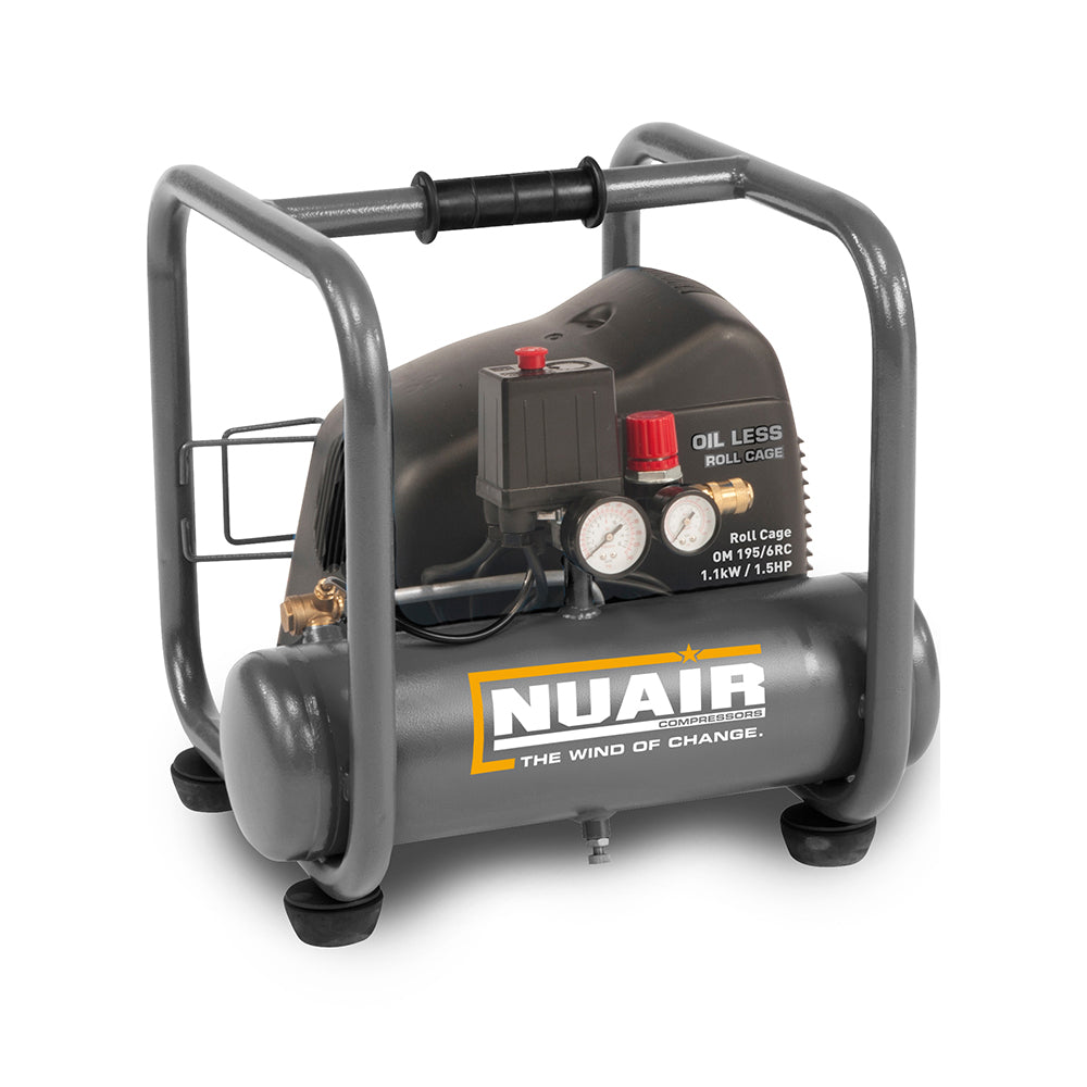 NuAir Roll Cage OM 195/6 1.1kW, 8 Bar, 6Lt Receiver, 230v (c.f.m. - 7.1 L/min. - 200)