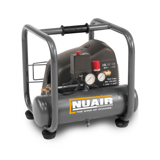 NuAir Roll Cage OM 195/6 1.1kW, 8 Bar, 6Lt Receiver, 230v (c.f.m. - 7.1 L/min. - 200)